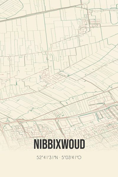 Vieille carte de Nibbixwoud (Hollande du Nord) par Affiches de lieux