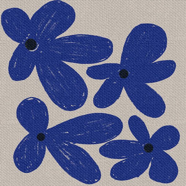 Big blue flowers on white. by Dina Dankers