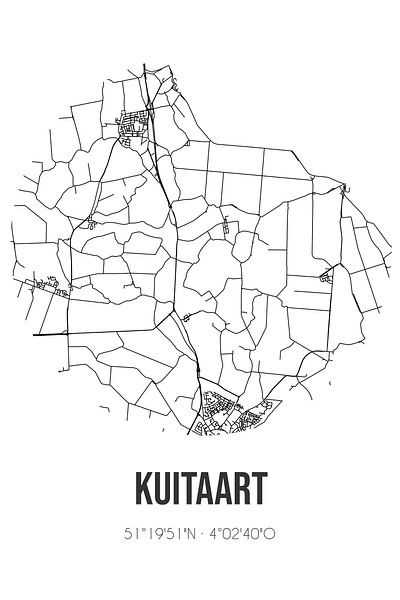 Kuitaart (Zeeland) | Carte | Noir et blanc par Affiches de lieux