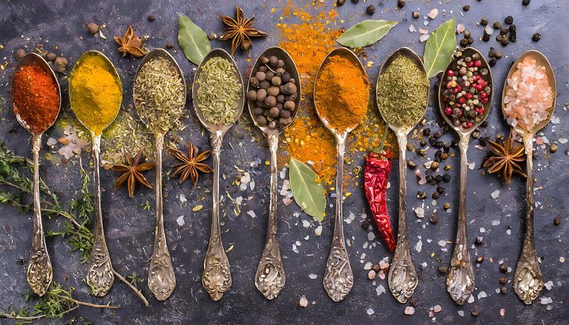 Gewürze der Weltküche auf Kupferlöffeln von Dutch Art Works