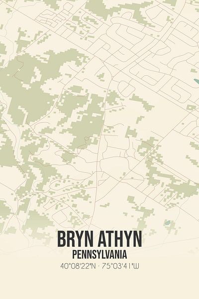 Carte ancienne de Bryn Athyn (Pennsylvanie), USA. par Affiches de lieux