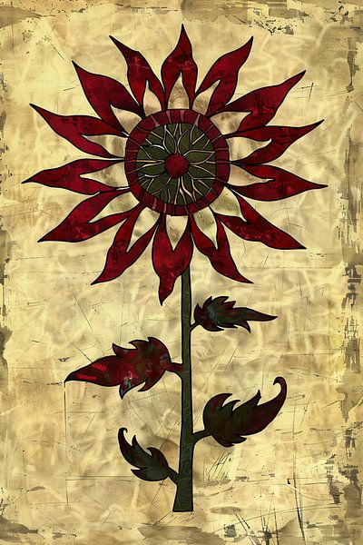 Tournesol d'art numérique sur fond vintage par Art & Soul Creations