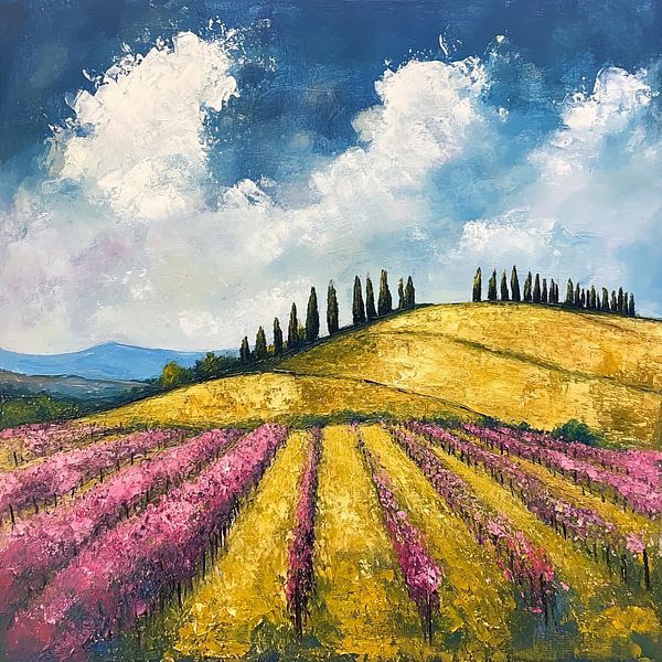 Vineyard landscape | Sunset Lavender Fields by Abstract Painting