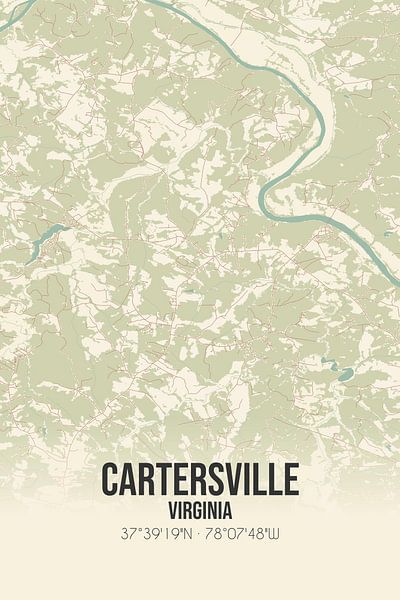 Vintage map of Cartersville (Virginia), USA. by Prints of Place