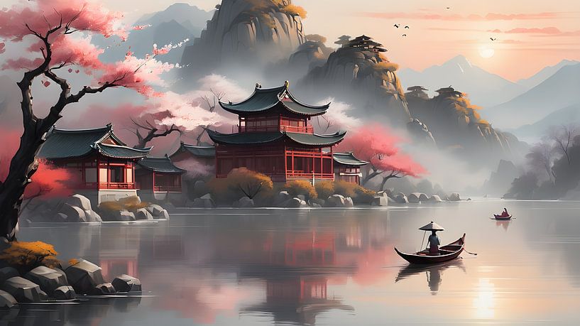 Matinée tranquille dans un paysage asiatique traditionnel par Bart Veeken