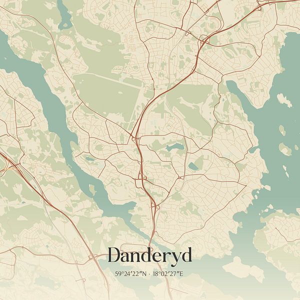 Alte Karte von Danderyd, Schweden. von Ortsdrucke