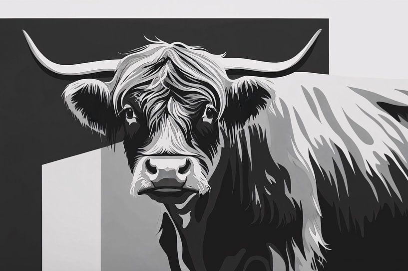 Art noir et blanc des Highlanders écossais par Art & Soul Creations