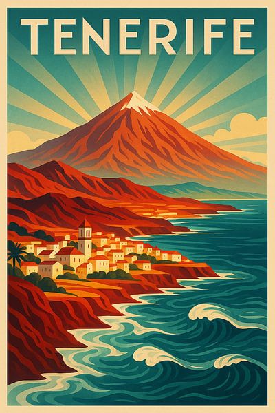 Tenerife Art Deco Mount Teide Poster par Travel Shop