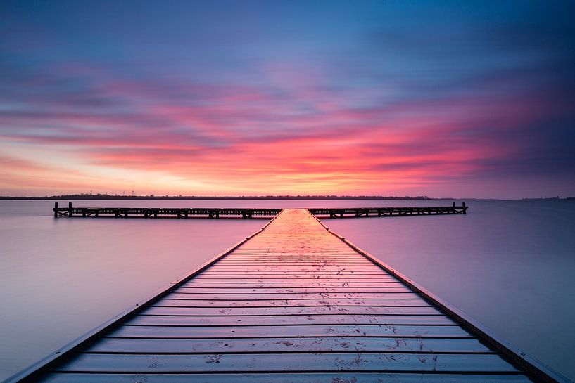 Sunset at jetty Vrouwenpolder Zeeland  by Silvia Thiel