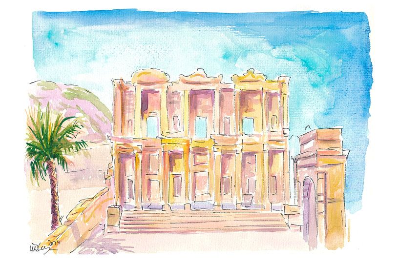 The ancient Roman library of Celsus in Ephesus, Anatolia by Markus Bleichner