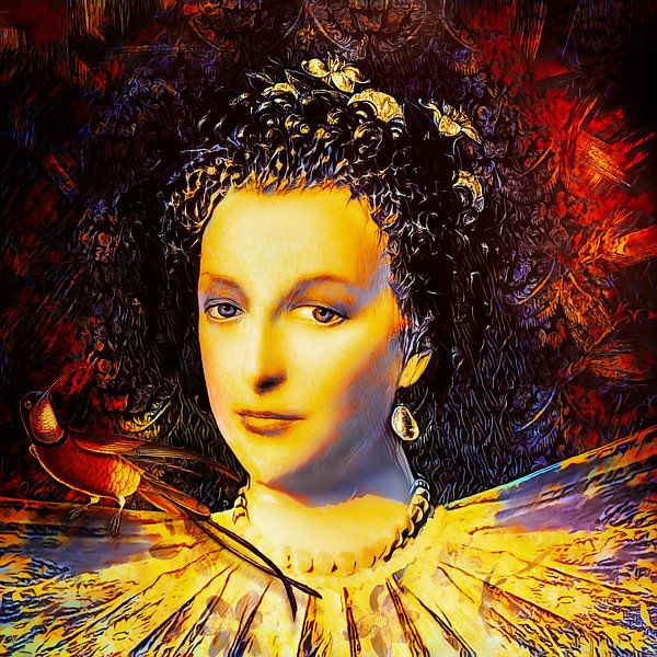 Lady with pearls and bird by Helga Blanke