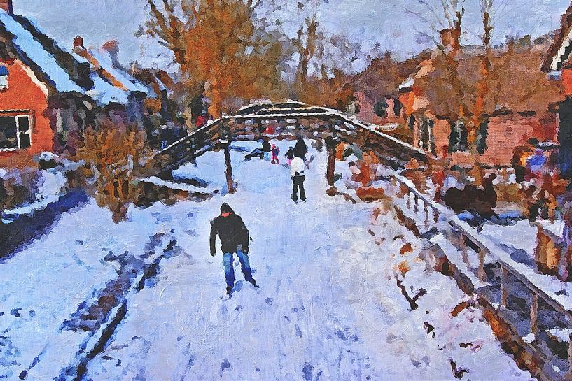 Plaisir du patinage à Giethoorn (peinture) par Art by Jeronimo