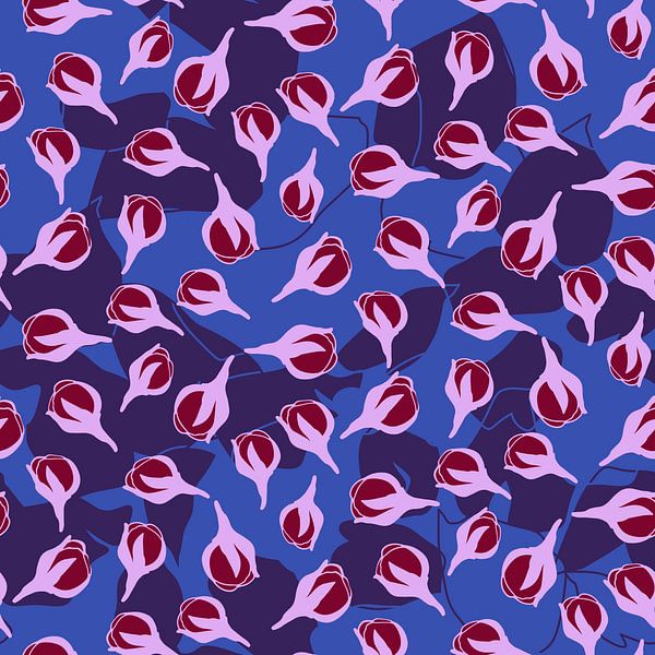 Blumenmarkt Tokio. Blüte in Kobaltblau und Weinrot. von Dina Dankers