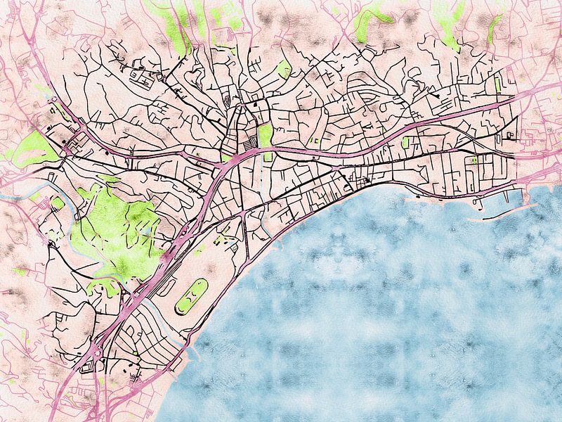 Kaart van Cagnes-sur-Mer in de stijl 'Soothing Spring' van Maporia