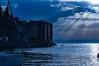 Rovinj coast in blue