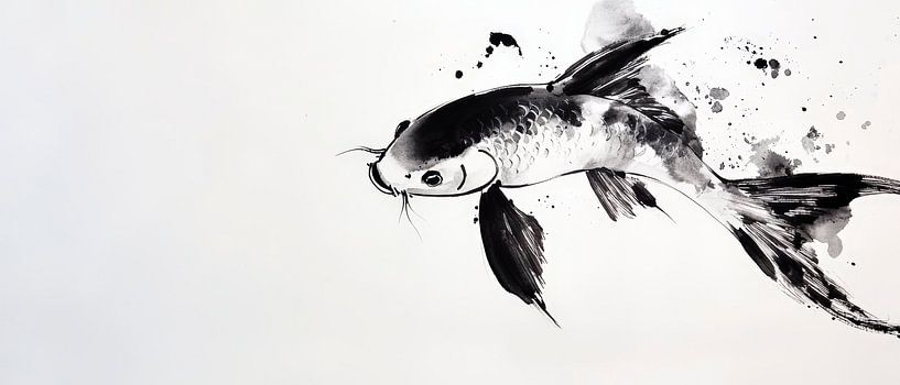 Koi-Fisch in Schwarz-Weiß – Fließende Eleganz von Poster Art Shop