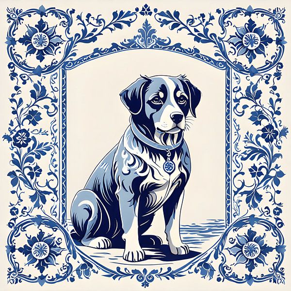 Delfter Blau Hund2 von FoXo Art