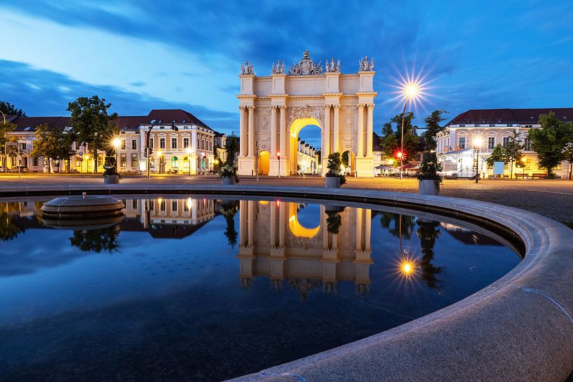 Potsdam Brandenburg Gate and Luisenplatz at blue hour by Frank Herrmann