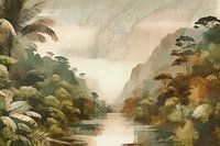 Jungle antique au lever du soleil