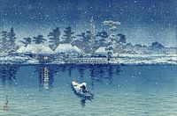 Ruderer auf dem Fluss in der Nacht Schnee (Ushibori), Hasui Kawase, Japan, 1930