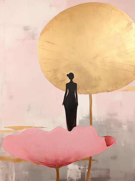 Japandi, Nénuphar rose et or par Caroline Guerain