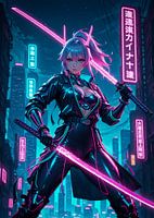 Samurai Girl Anime Cyberpunk Stil