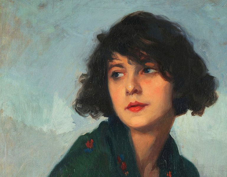 Frau mit grünem Halstuch, Eugène Cyprien Boulet (Ausschnitt) von Meisterhafte Meister