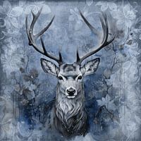 Hirsch Im Blauen Winterwald