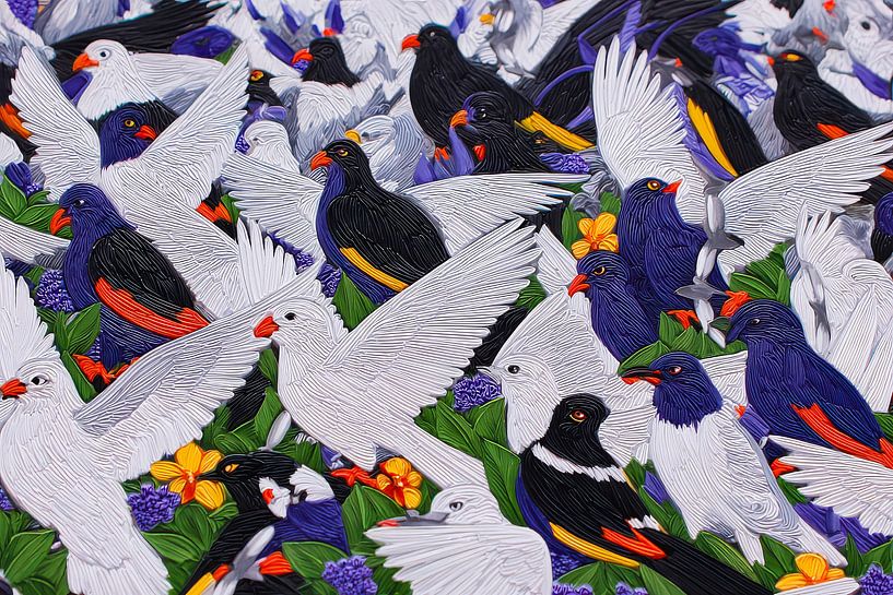 moderne japanische Kunst mit Vögeln von Egon Zitter