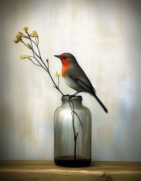 Rotkehlchen auf Glas von Bianca ter Riet