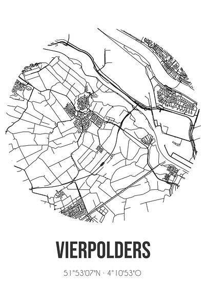 Vierpolders (Süd-Holland) | Karte | Schwarz-Weiß von Ortsdrucke