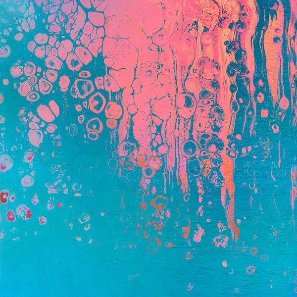 Modern artwork in pink on blue steel. Series: Mixed media by Studio Pieternel