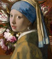 Fille à la boucle d'oreille en perle - fleurs