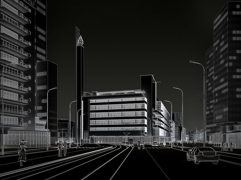 Le Bijenkorf de Dudok en blanc et noir, Rotterdam par Frans Blok - des photos, de l'art et des autres décorations murales