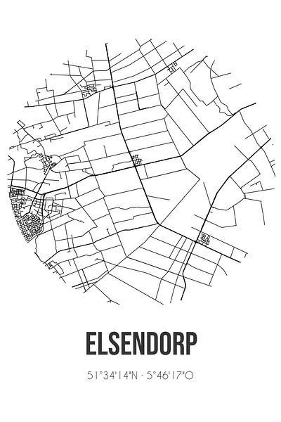 Elsendorp (Noord-Brabant) | Carte | Noir et blanc par Affiches de lieux