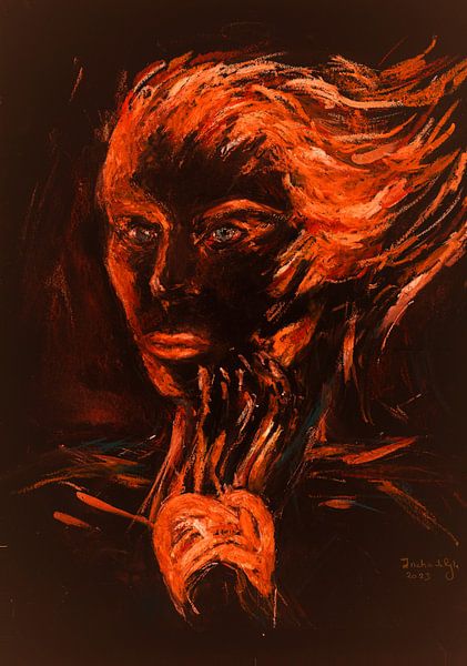 Woman with golden hair and blue eyes in the evening sun.Hand-painted( 1) by Ineke de Rijk