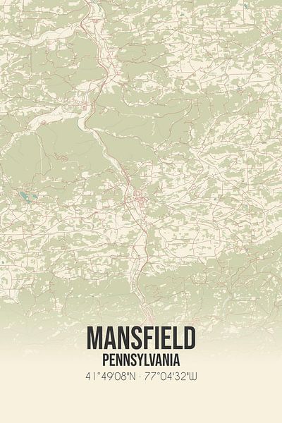 Alte Karte von Mansfield (Pennsylvania), USA. von Ortsdrucke