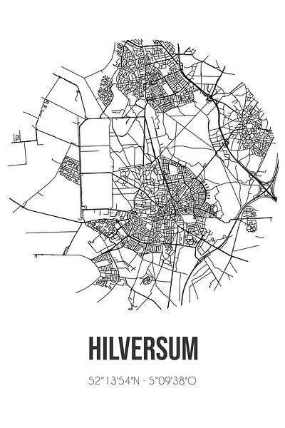 Hilversum (Noord-Holland) | Karte | Schwarz und Weiß von Ortsdrucke
