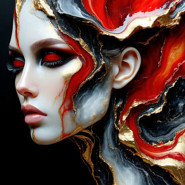 The Woman in the River of Silence - A female figure between marble, gold and darkness (3 of 3) by AidasignArt