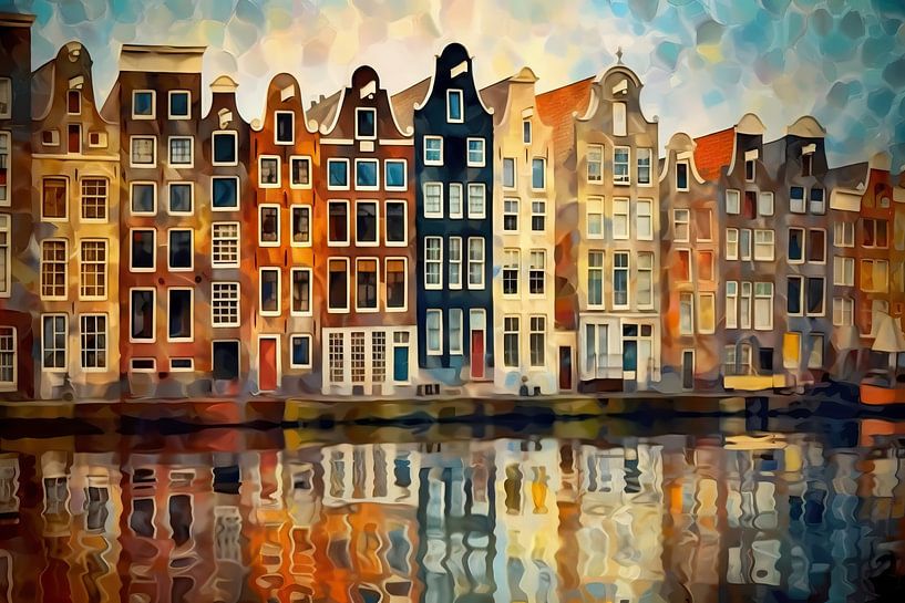 Peinture des maisons du canal d'Amsterdam par Thea