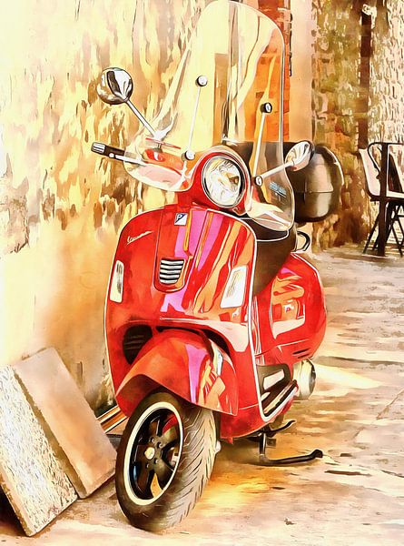 De geparkeerde rode scootermotorfiets van Dorothy Berry-Lound