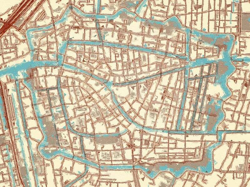 Carte de Leiden Centrum dans le style Blue &amp; Cream par De Kaartenwinkel