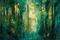 Green Serenity - Abstraktes Gemälde in tiefem Waldgrün und Gold