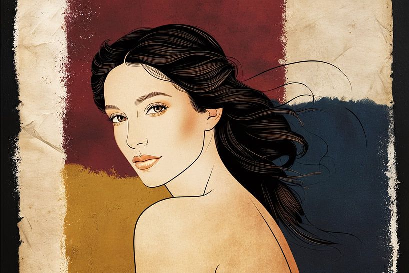 Elegante Strichzeichnung Frau Porträt von Imperial Art House