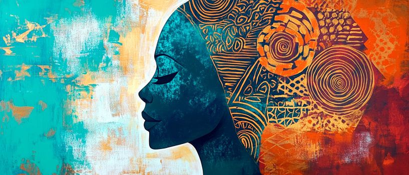 Frauenprofil in bunten Farben und Mustern von Poster Art Shop