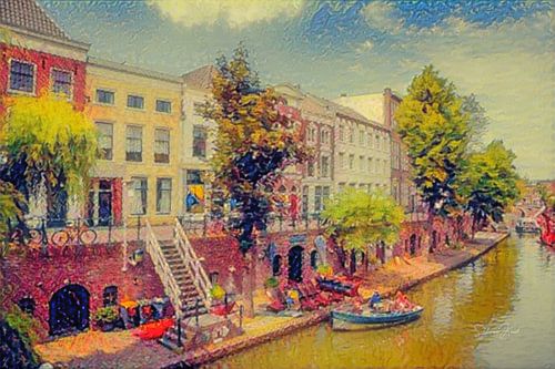 Impressionistic Painting Utrecht Old Canal with Werf Cellars by Slimme Kunst.nl