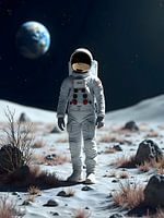Astronaut at plants on the moon