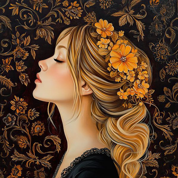 Fleurs d'or | Fleurs femme par Peintures accrocheuses