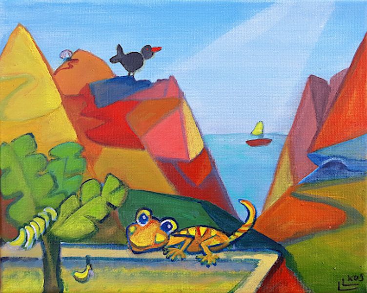 Landschaft mit Gecko 1 von Lorette Kos
