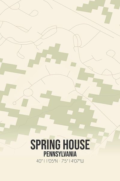 Carte ancienne de Spring House (Pennsylvanie), USA. par Affiches de lieux